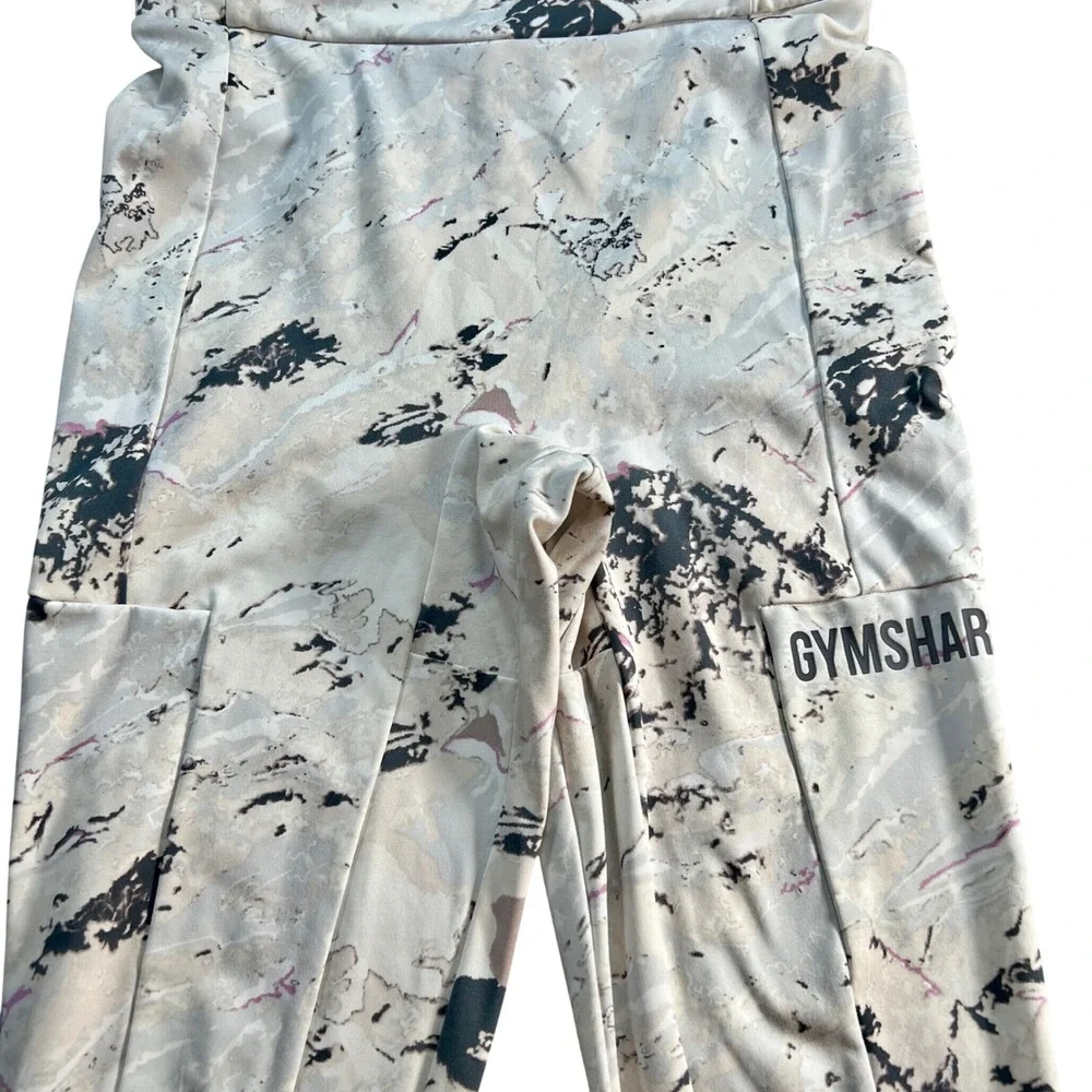 Gymshark Womens‎ Medium Marble Print High Waisted Leggings with Pockets Beige